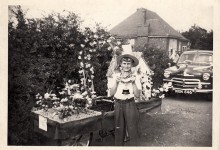 Christophe Denton dressed as 'An Englishman's Garden' at Northampton Carnival, 1953