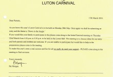 Letter from Pat Morgan inviting parents of children at Chapel Street School to attend an ‘Initial Carnival Meeting’.