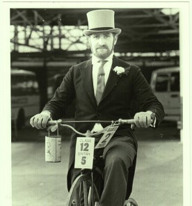 Andrew Church on his Boneshaker Bike, Northampton Carnival, 1982