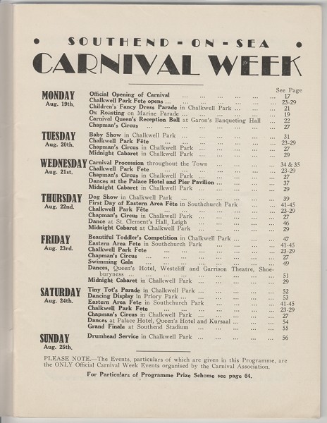 Southend Carnival Programme 1935, page 1