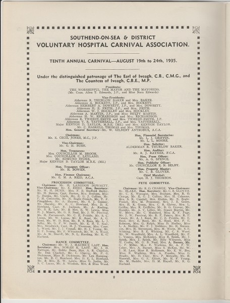 Southend Carnival Programme 1935, page 2