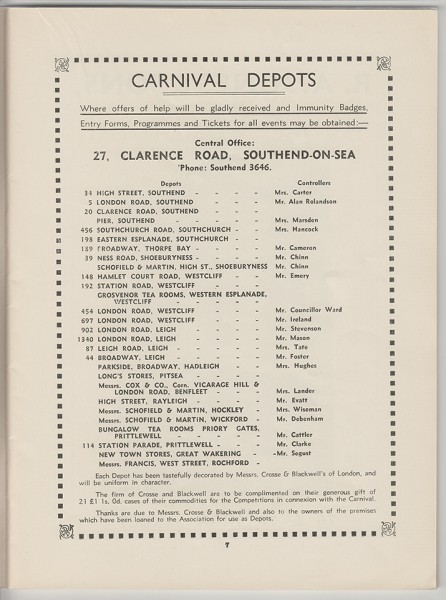 Southend Carnival Programme 1935, page 7
